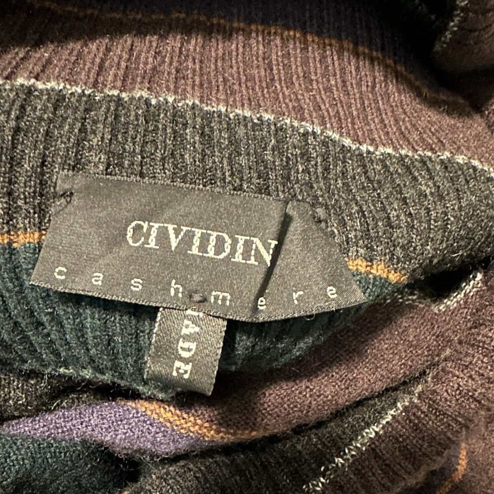 Cividini 100% Cashmere Striped Cowl Neck Sweater Italy IT 44 US M Purple Green - Picture 5 of 10